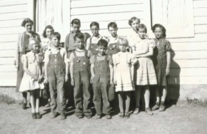 Pine Butte School Class of 1939, from Ivy Burkenpas album