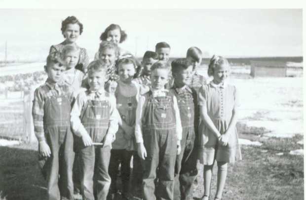 Pine Butte School Class of 1944, from Ivy Burkenpas album